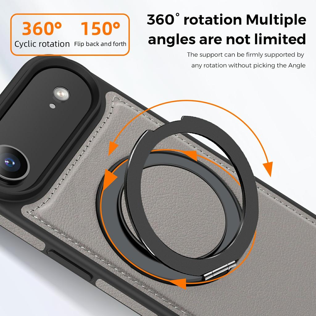 For iPhone Air Case with Ring Kickstand Compatible with MagSafe PU Leather Back Cover