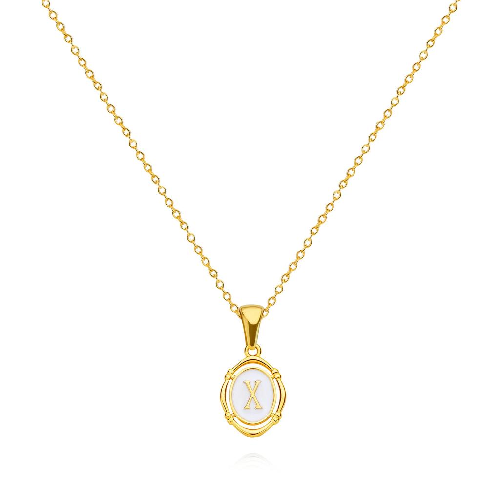 Stainless Steels Drip Oil 26 Letter Oval Necklaces for Women Alphabet Initials Pendant Necklace Aesthetic Zircon Gift