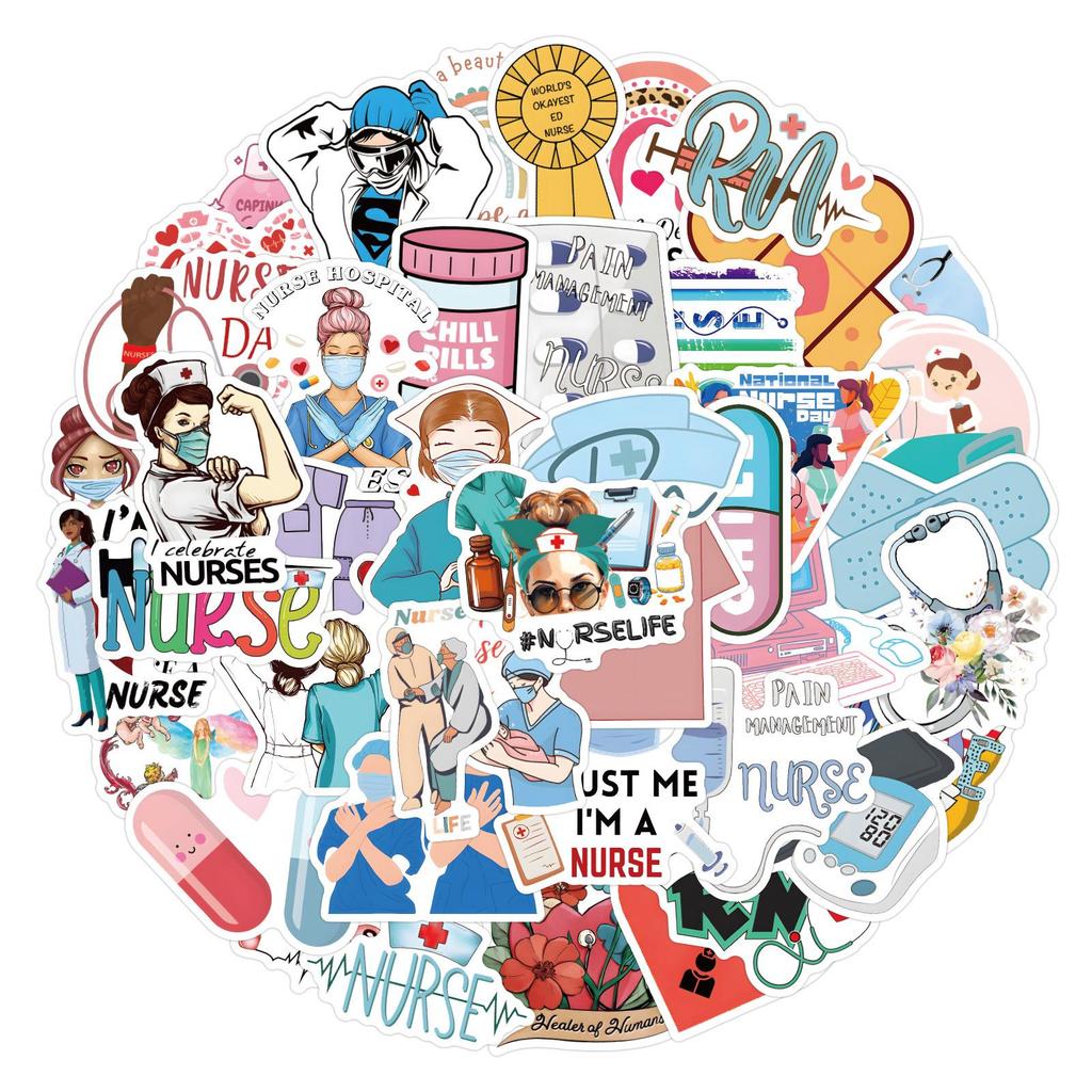 100 Waterproof Nurses' Day Stickers for Notebooks, Luggage & Water Bottles