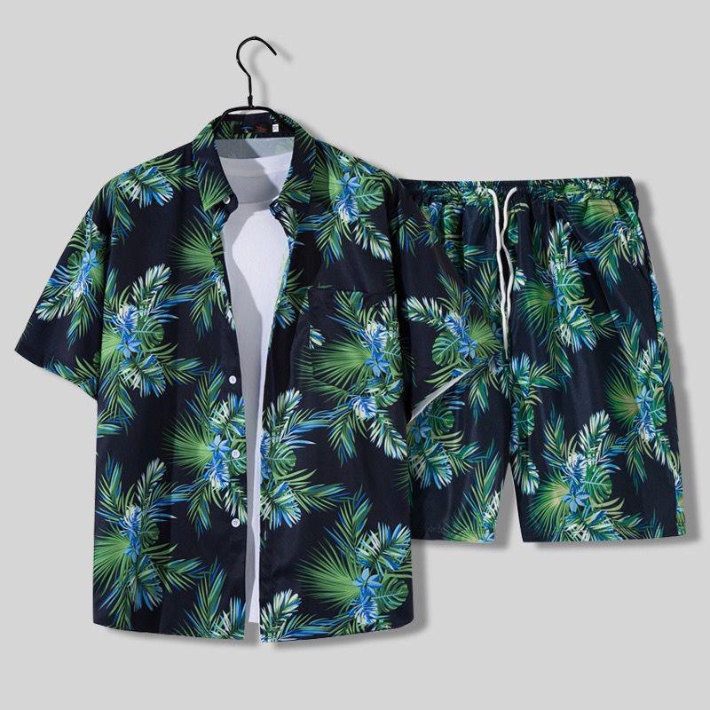 Men's 3D Print Hawaiian Shirt & Shorts Set - Casual Beachwear
