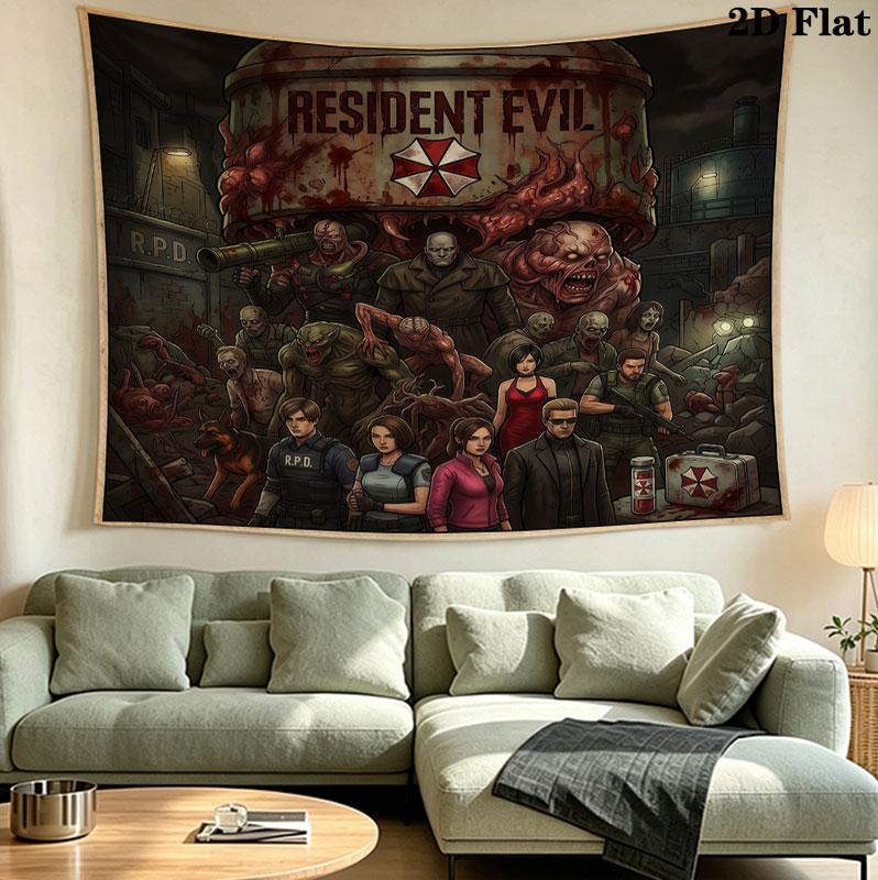 Resident Evil Wall Tapestry Aesthetic Wall Hanging Printed Fabric Blanket Decorative Tapestries For Bedroom Living Room Home Decor