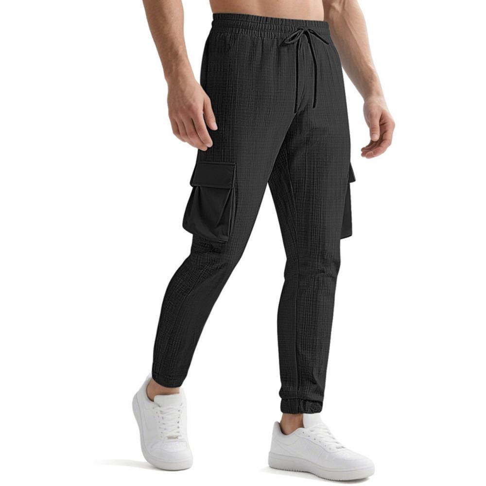 Men's Casual Cargo Pants Multi-Pocket Outdoor Hiking Work Drawstring Pants for Spring Autumn Travel Camping