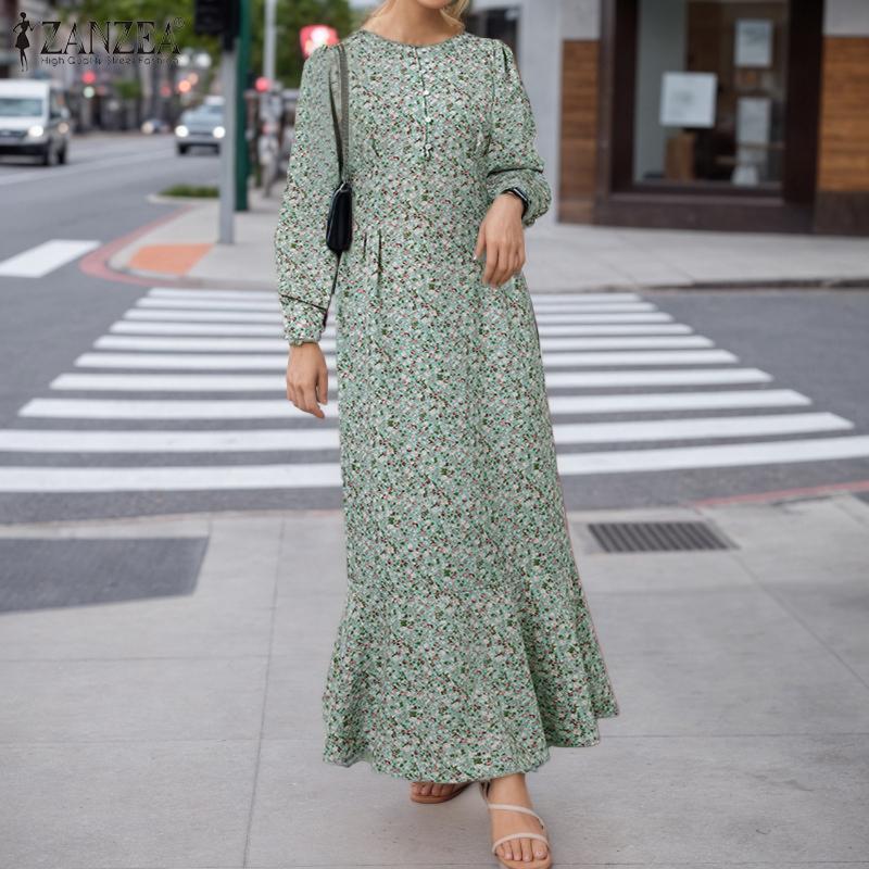 

ZANZEA Богемное платье с цветочным принтом, свободного кроя, с длинным рукавом, женское S зелёный