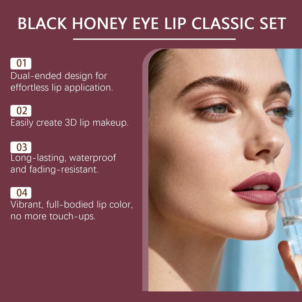 Zephoco Black Honey Eye & Lip Set: Moisturizing Glossy Lipstick & Eyelash Curler Beauty Kit