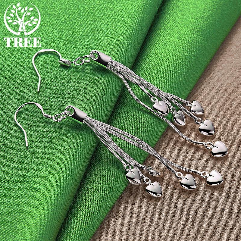 Luxury Noble Jewelry 925 Sterling Silver Heart Long Tassel Drop Earrings Women's Party Wedding Accessories Exquisite Design Gift