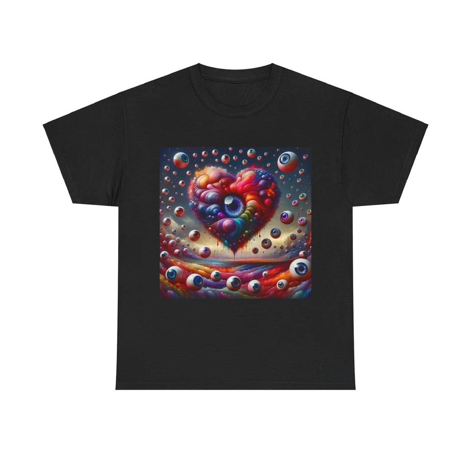 

Unisex Adult T Shirt Heart Feathers Surreal Colorful Eyeballs XL