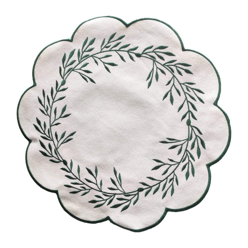 Floral Shape Embroidered Placemats Thickened Canvas Table Pad Flower Coasters  Kitchen Dining зелёный