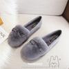 Yixinda Women's 2025 Furry Rabbit Fur Lined Warm Cotton Height-Boosting Bean Shoes
