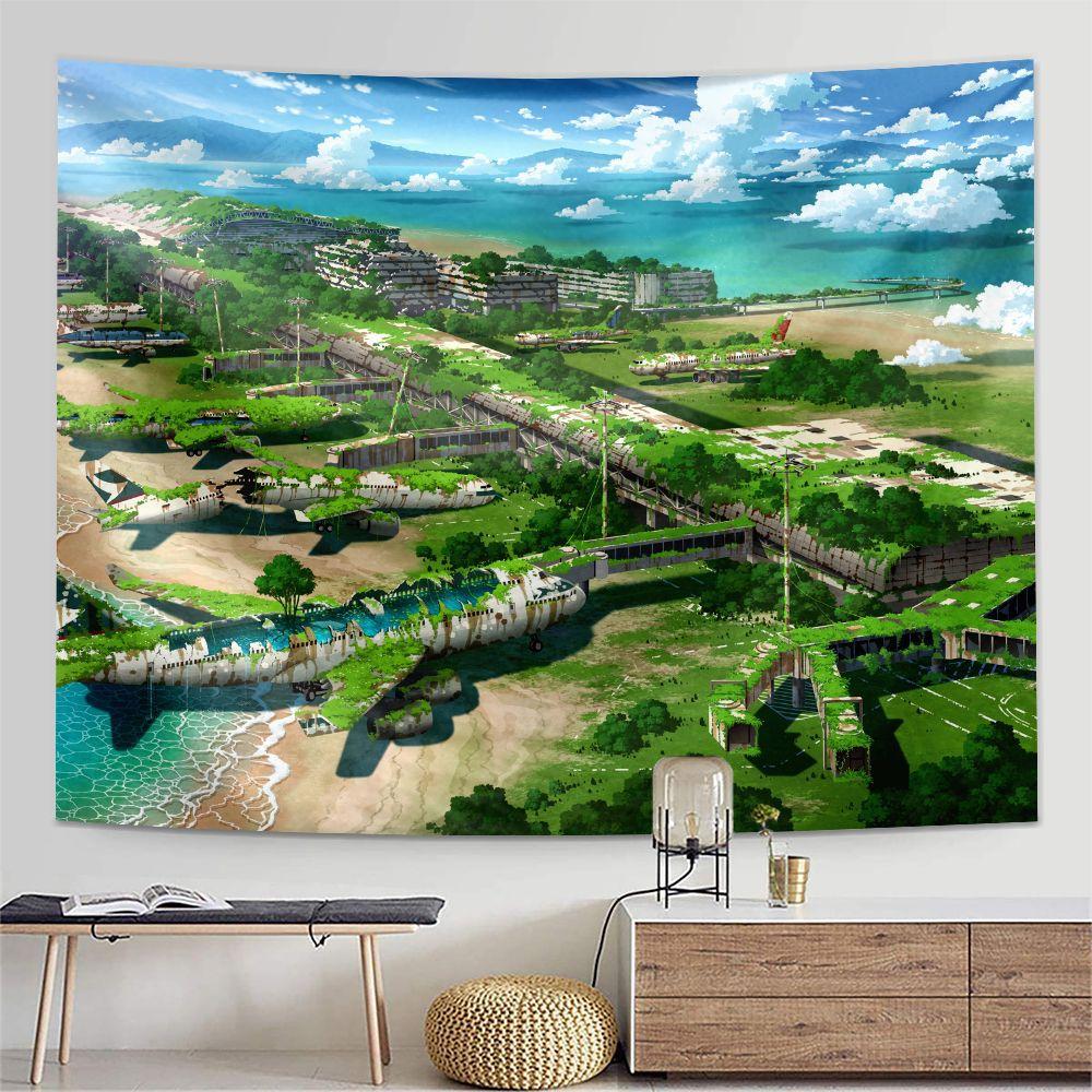 Anime-themed landscape tapestry room background college dormitory wall tapestry wall fabric wallpaper mural fabric tapestry
