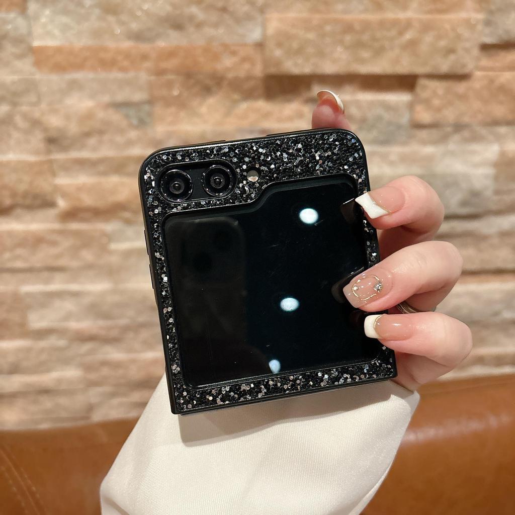 Schwarzes Sternenhimmel Glitzer Matt Hartschalen-Case für Samsung Z Flip7/Z Flip6