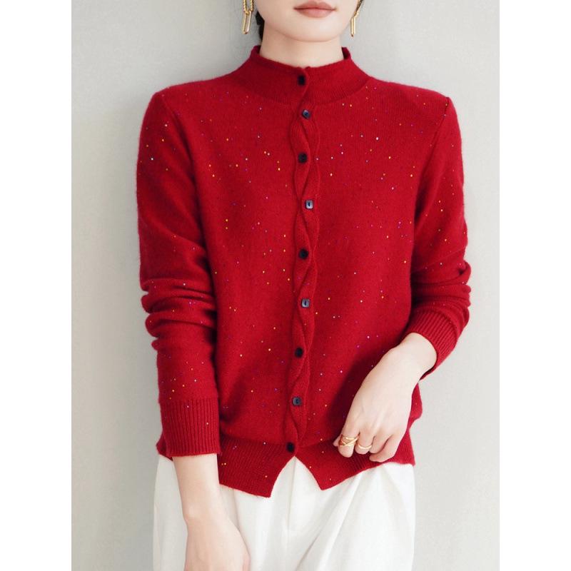Women's Autumn/Winter 2025 French Sequined Knit Cardigan Sweater