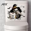 Bat Spider Web Stickers Halloween Toilet Seat Cover Stickers, Scary 3D Crack Ghost Skeleton Removable Pumpkin Wall Decals Tank Lid Decals, Waterproof