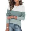Women's Color Blocked Button Round Neck Long Sleeved Loose Fitting Pullover Top