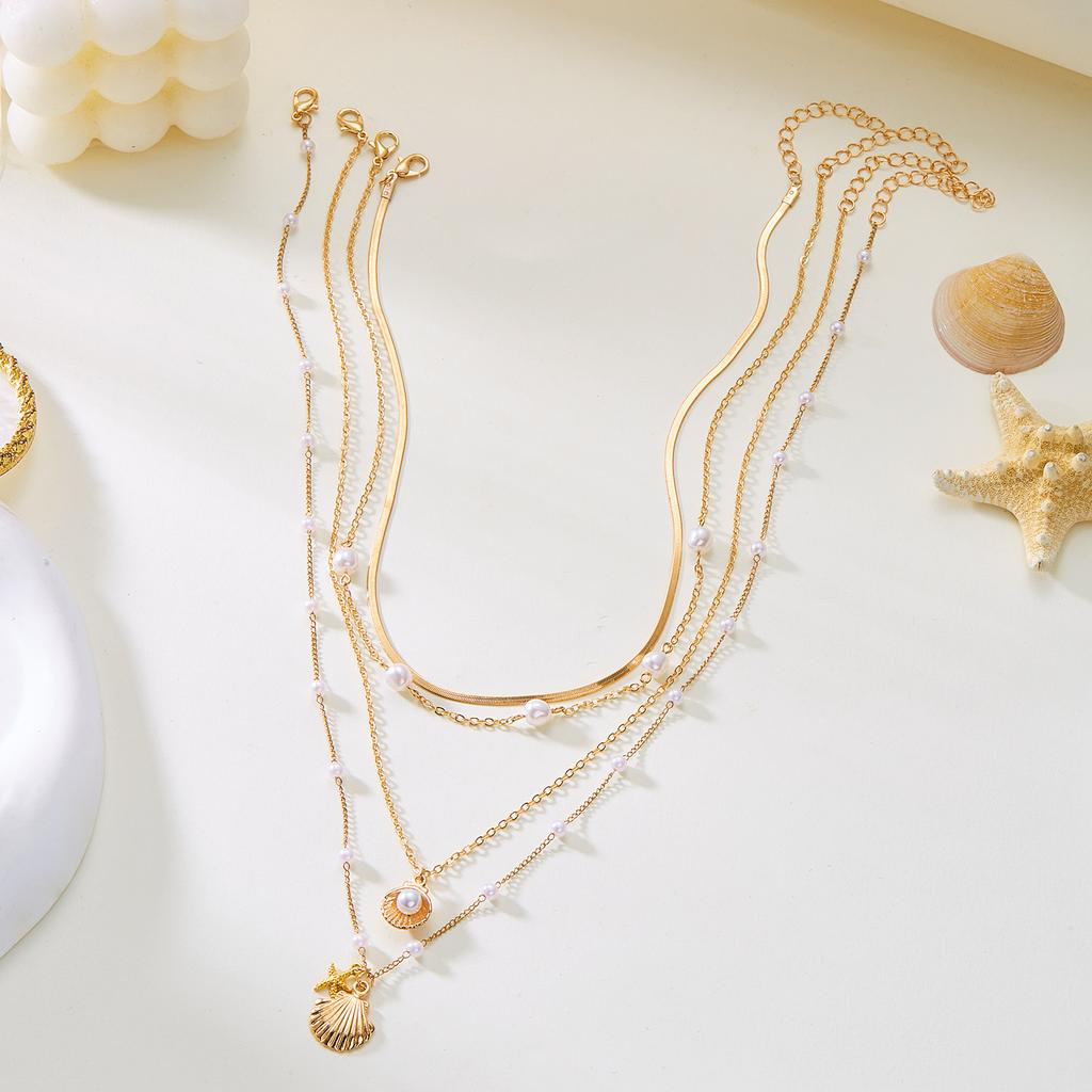 Bohemian Beach Rice Beads Imitation Shell Starfish Pendant Multi-layer Necklaces for Women Summer Holiday Jewelry Accessories