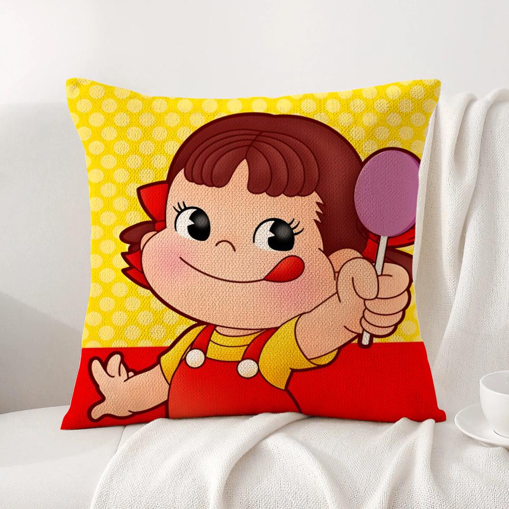P-Peko L-Lollipop Happy Girl Cushion Cover Natural Linen Pillow Cover Double-Sided Print Cushion Case For Sofa Home Decor Gift