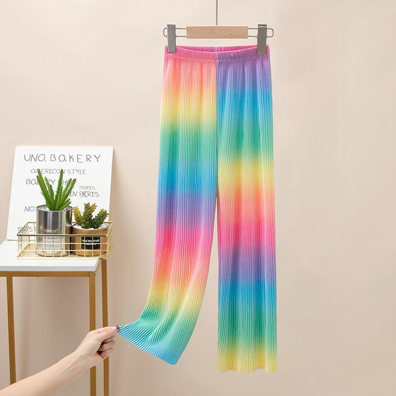 Широкие брюки для девочек, летние новые свободные повседневные брюки, прямые брюки среднего размера для девочек, тонкая версия 160