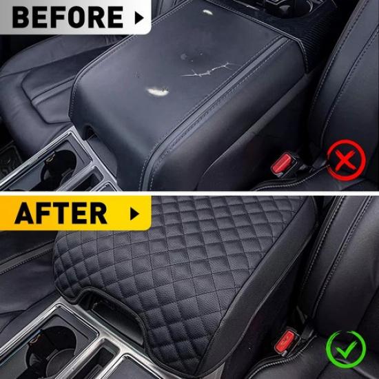 Schwarze Mittelkonsolen-Kissenabdeckung Polster Armlehnenbezug Leder passt für Ford F150 F250 F350