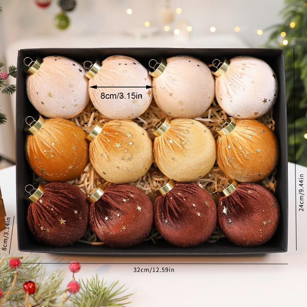 Christmas Tree Velvet Ball 12Pcs/box Shatterproof Christmas Tree Hanging Bulb Pendants Set Flocked Christmas Tree Ball Ornaments