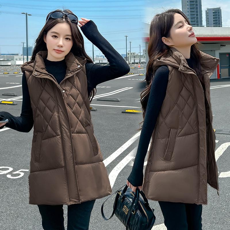 New cotton vest women's medium and long medium mother autumn and winter vest hooded vest vest jacket
