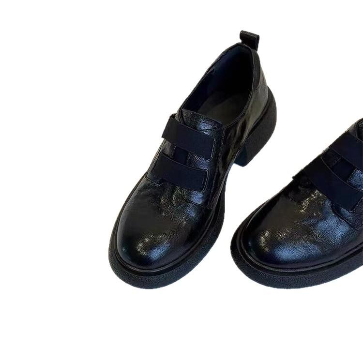 Sheepskin Version~ Velcro Small Leather Shoes Women's British Style Retro One-pedal Loafers Platform Muffin Height-increasing Single Shoes