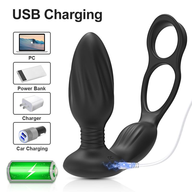 Remote Control Vibrator Butt Plug Anal Plug for Men Anal Stimulate Male Prostate Massager with Dual Penis Ring Sex Toy for Men