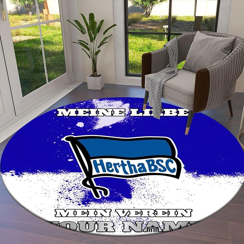 Hertha BSC Custom Name Round Area Rug,Carpet Rug for Living Room Bedroom Sofa Playroom Decor,Non-slip Floor Mat