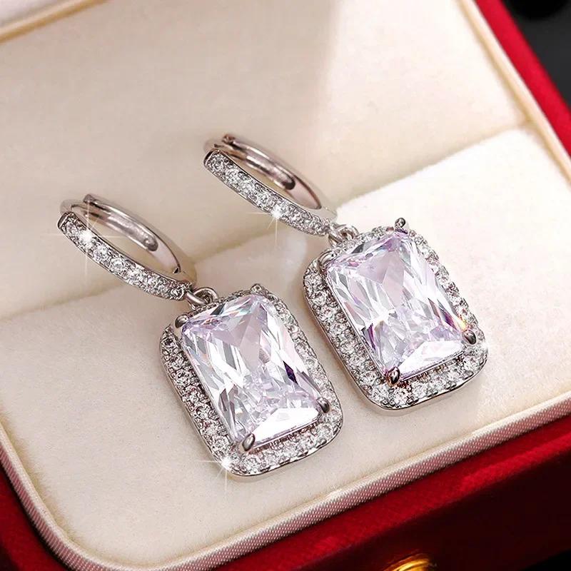 Engagement Mid Length Pendant Earrings Jewelry Elegant Shiny Mosan Diamond Beautiful Gift Milan Girl Fashion Accessories