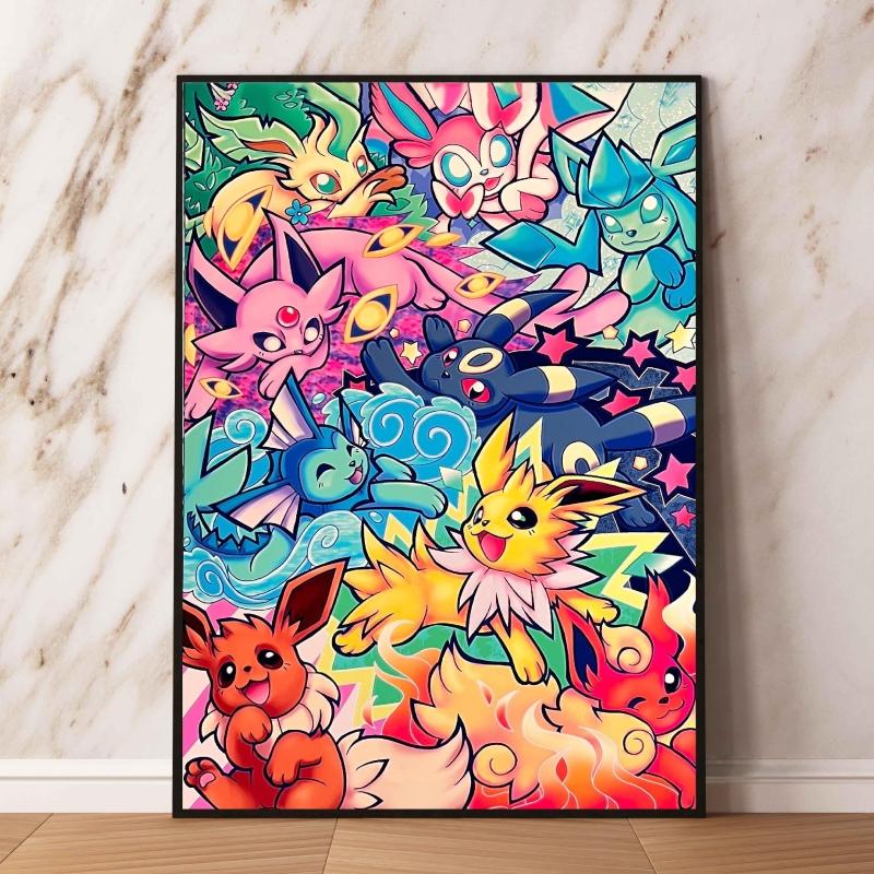 Print on Canvas Pokemon Eeveelution Family Hd Printing Oil Painting with Exquisite Details Home Children's Bedroom Decoration