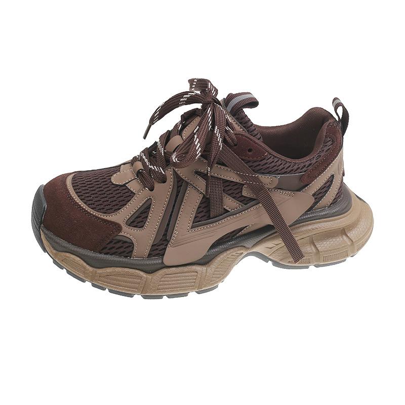 

European Station Platform Daddy Shoes Women s 2025 Autumn New Versatile Breathable Mesh Lightweight Height Increasing Casual Sneakers 40 темно-коричневого