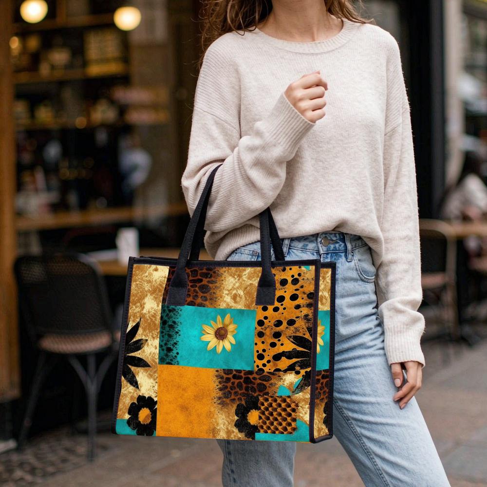 Sunflower Print Tote Bag Fashion Large Capacity Casual Daily Portable Handbag for Women Outdoor Use