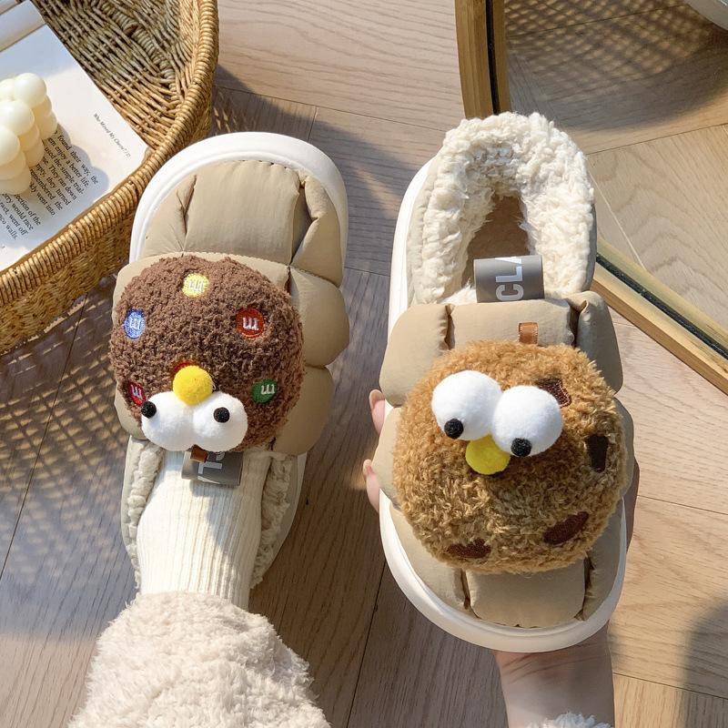 Down cotton slippers warm in winter thick-soled velvet indoor home simple cotton shoes autumn and winter shoes