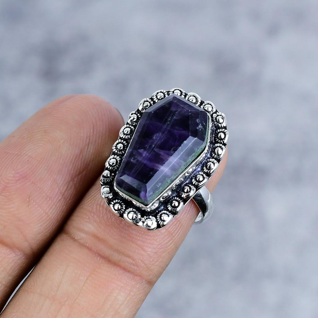 Sage Amethyst Gemstone Handmade 925 Sterling Silver Jewelry Ring Size 7 M-2569