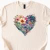 Floral Heart Shirt Boho TShirt Natural Beige Color Cotton Flower Love Tee Gift for Her