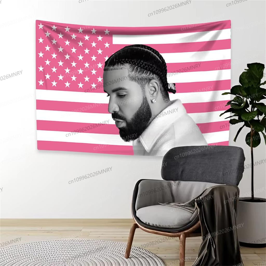 Drake Rosa Amerikanische Flagge Wandteppich USA Flagge Amerikanische Flagge für Schlafzimmer Wohnzimmer Wandteppich Raum Wandteppich Studentenwohnheim Mit