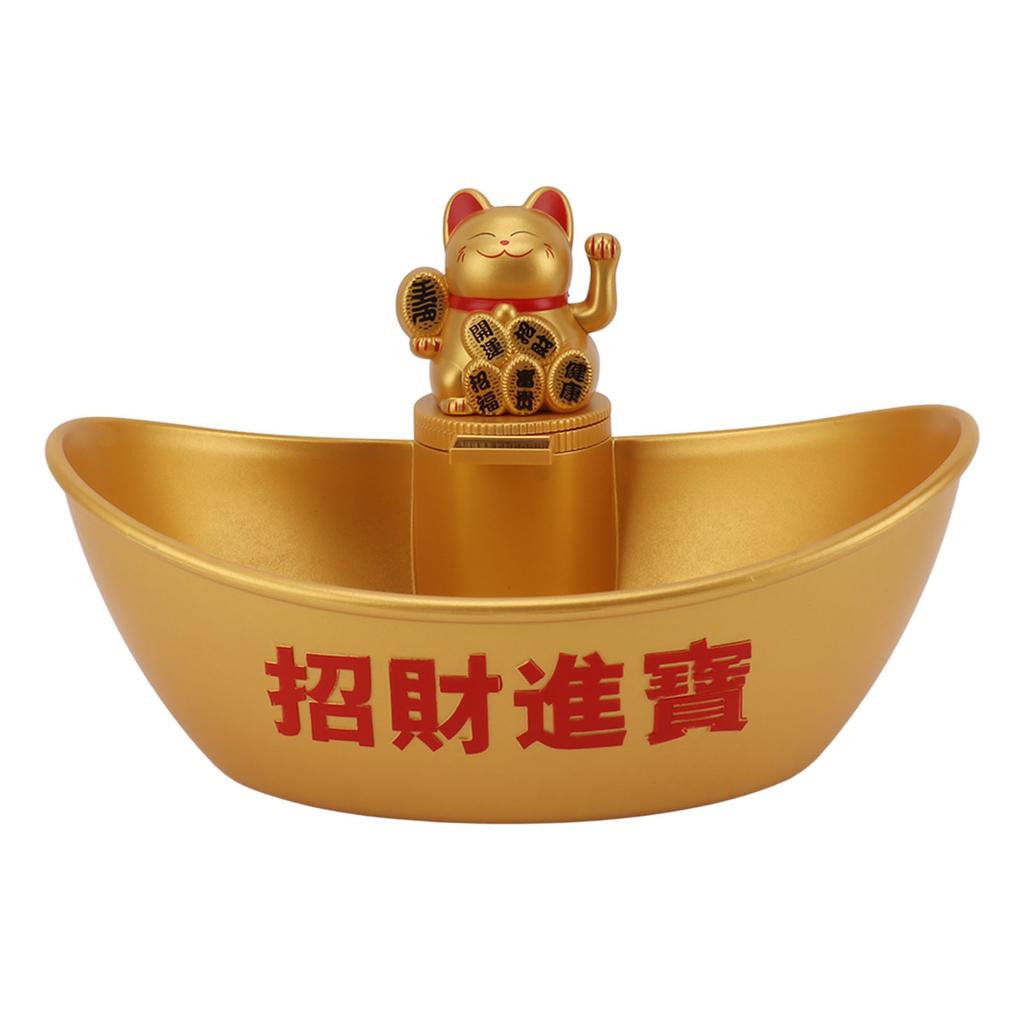 Gold Ingot Solar Energy Lucky Cat Ornament Solar Wealth Welcome Waving Hand Fortune Cat Statue Good