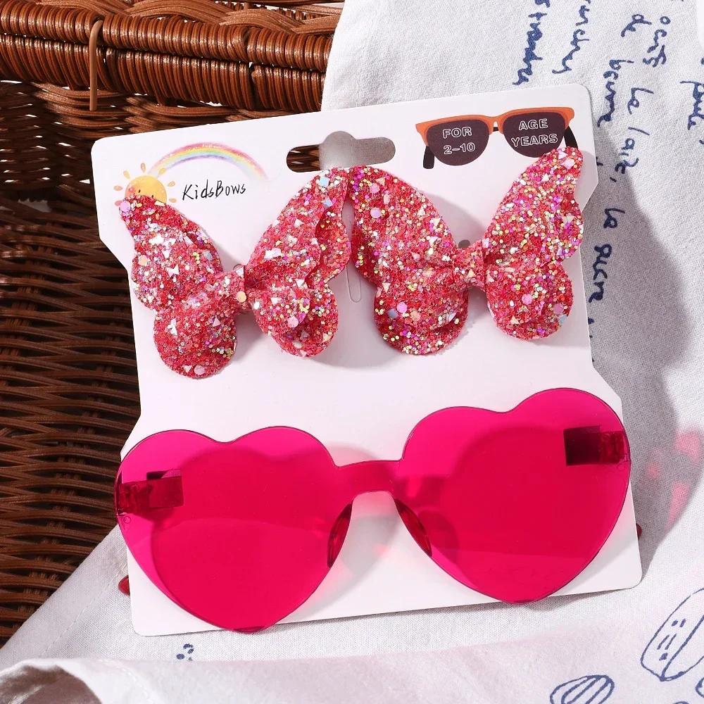 Lovely Sparkling Butterfly Hair Clip Hair Accessories Glasses Set Fashion Wave Point Kids Hairgripes Love Glasses Girls Headwear