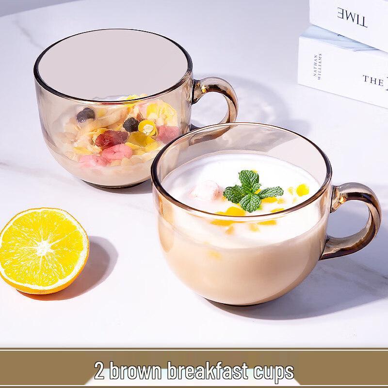 Brown Glass Oatmeal Breakfast Mug with Lid and Spoon