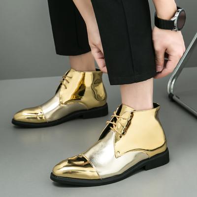 Bottines de luxe dorées pour hommes, chaussures de banquet, chaussures montantes pour hommes, chaussures pointues haut de gamme, bottes courtes d'affaires, livraison gratuite