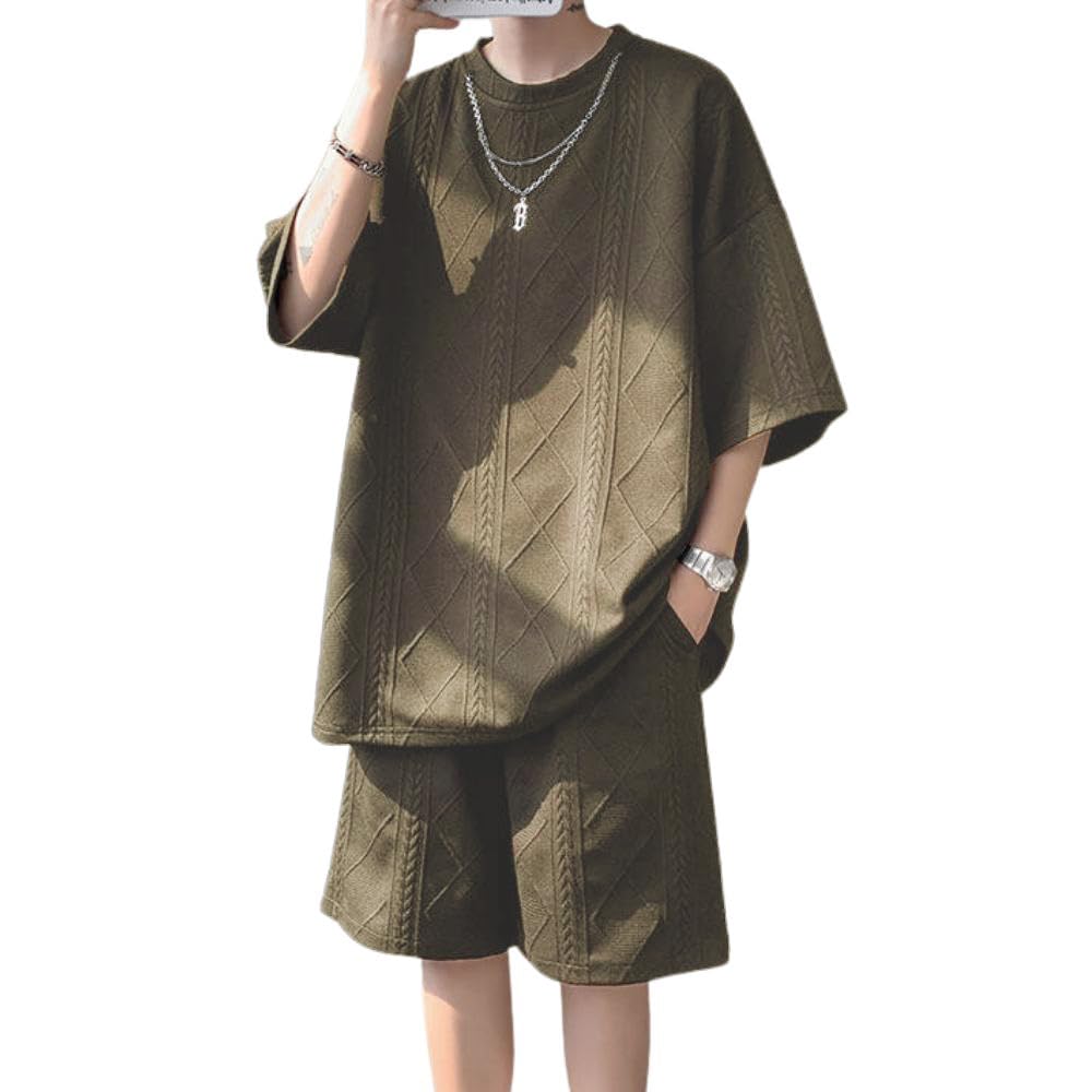 

Aaronlive Летний комплект мужской футболки с коротким рукавом и шорт, свободный и прохладный, размер 2XL, джерси, повседневный, влагоотводящий, быстросохнущий, облегающий, стильный,