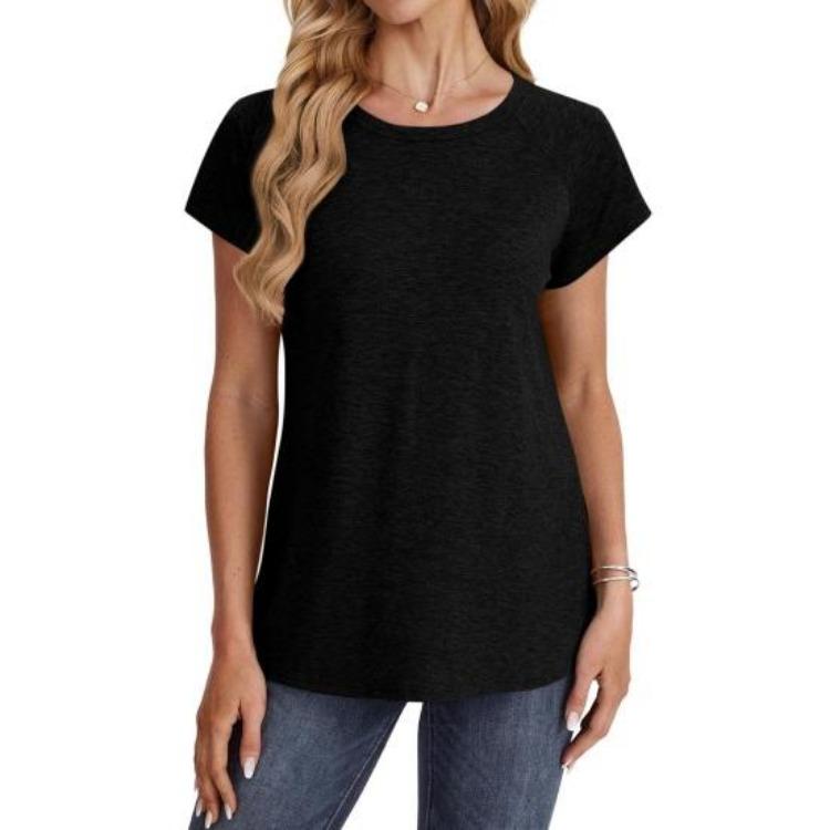 Damen O-Ausschnitt Kurzarm Lockerer Sitz Basic Sommer T-Shirt Weich Atmungsaktiv Lässig Zum Layering Raglan Oberteile