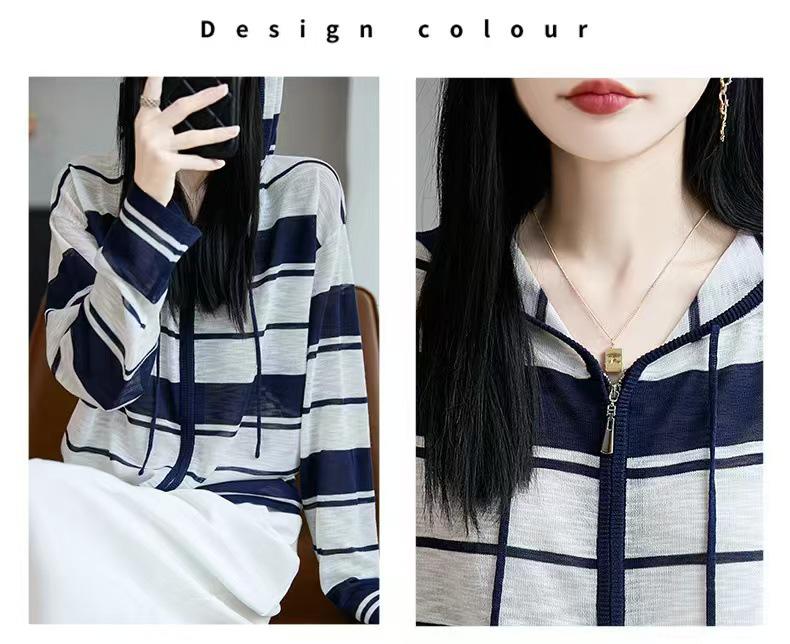 Women's Autumn Korean Striped Bamboo Linen Hooded Cardigan - Loose, Slimming Design