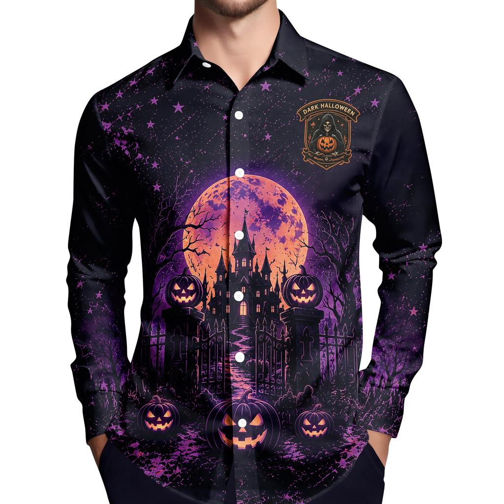 Men's Long Sleeve Button Down Shirt Halloween Print Casual Party Wear