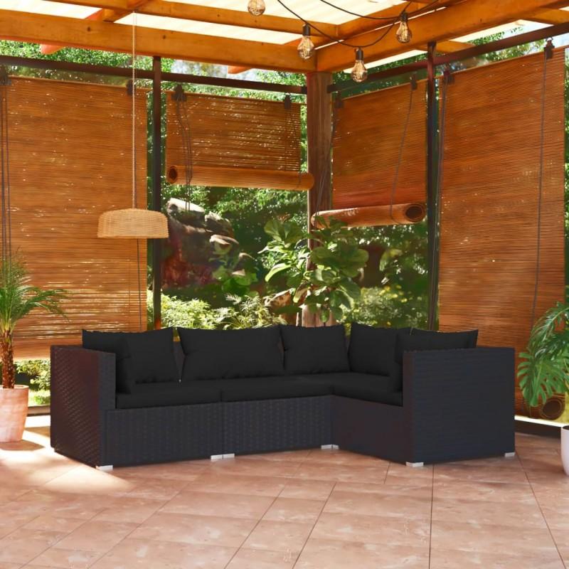 Día y Noche - Día y Noche Set de muebles de jardín 4 pzas y cojines ratán sintético negro