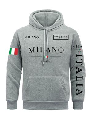 New Autumn and Winter Italian Flag Milan City Print Men's Pure Cotton Hoodie Casual Simple Large Size Street Jumper Sweatshirt