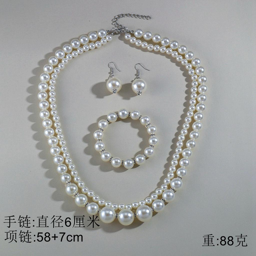 Hot Sale Bridal Jewelry Set Stylish Simple Handmade Imitation Pearl Beaded Necklace Bracelet Stud Earrings Women