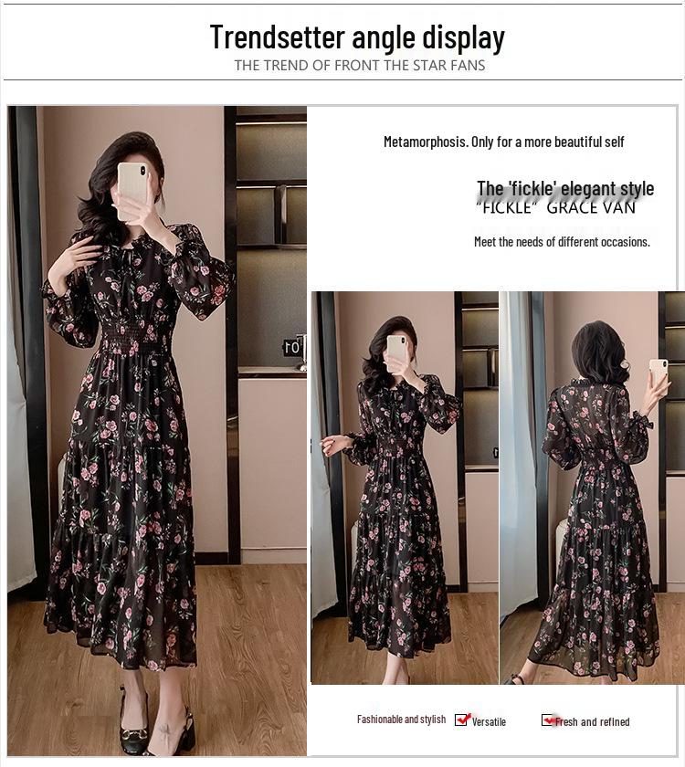 Korean Style Floral Ruffled Dress - Sweet Vacation, Waist-Cinching, Long Frilly Edge Design
