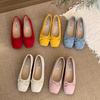 Soft-soled Single Shoes Female Grandma Shoes Summer Shoes Red Evening Wind Ladyshoes French Retro Shoes Bow Flat Red