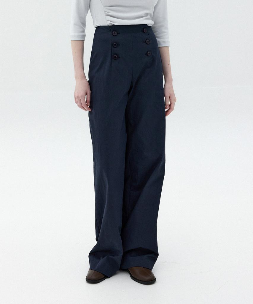 Ibokeuela Linear Button Wide Cotton Pants(Navy)