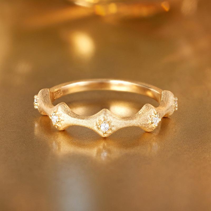 K gold s925 silver section high rise bamboo ring ring ring brushed silk engraved medieval ring