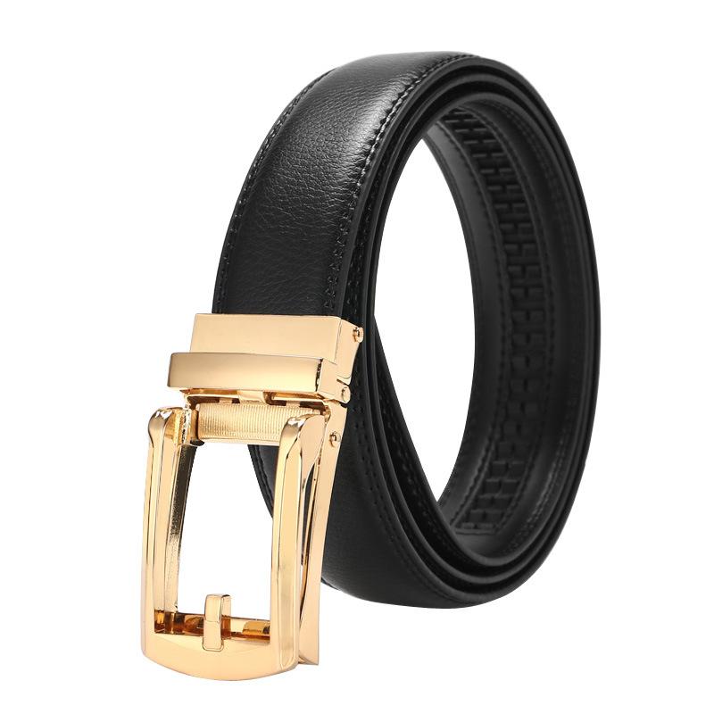

Двухслойный ремень из коровьей кожи с золотой имитацией иглы, автоматическая пряжка, мужской ремень 110-130CM